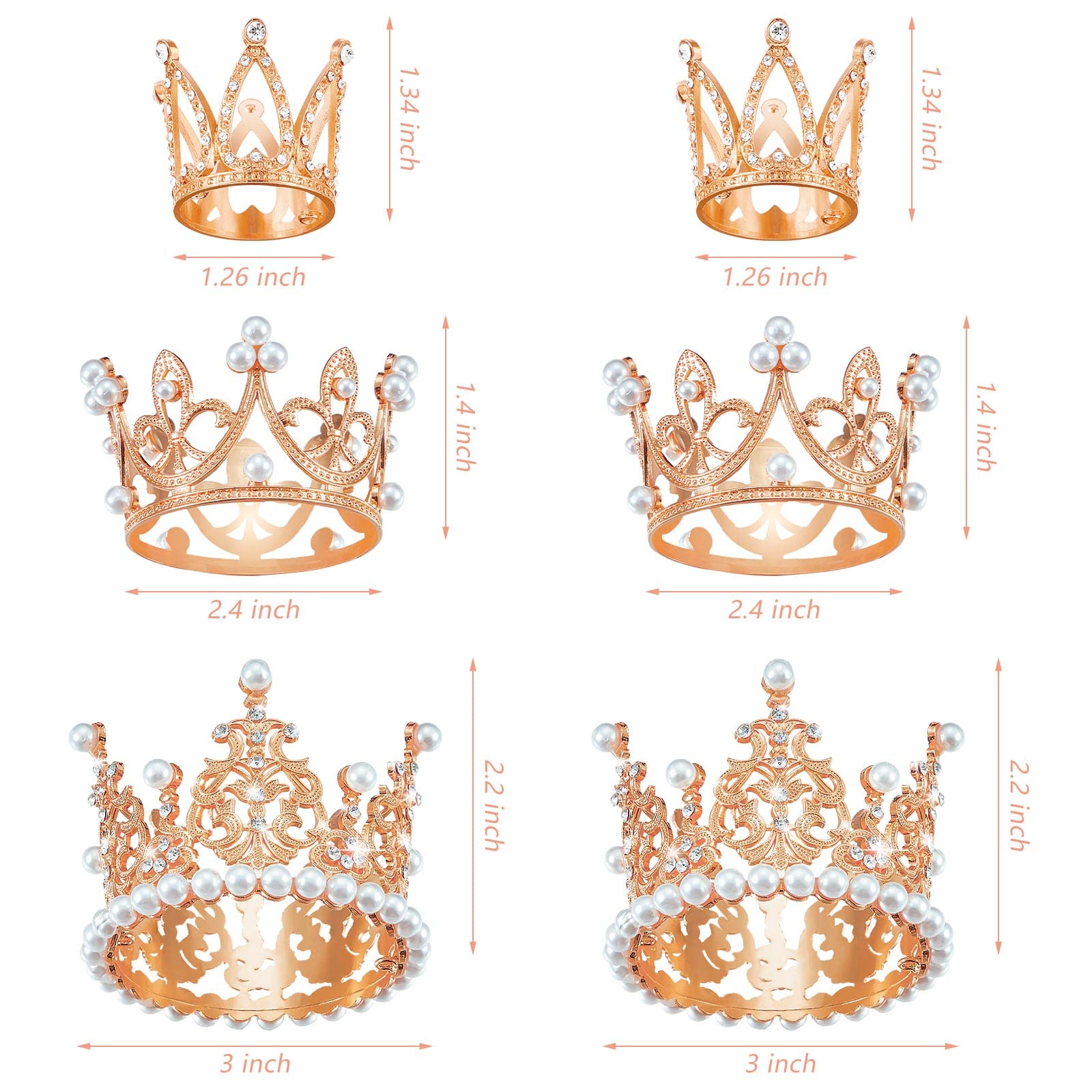 6 Pcs Crown Cake Topper Artificial Pearl Rhinestone Small Tiara Cake