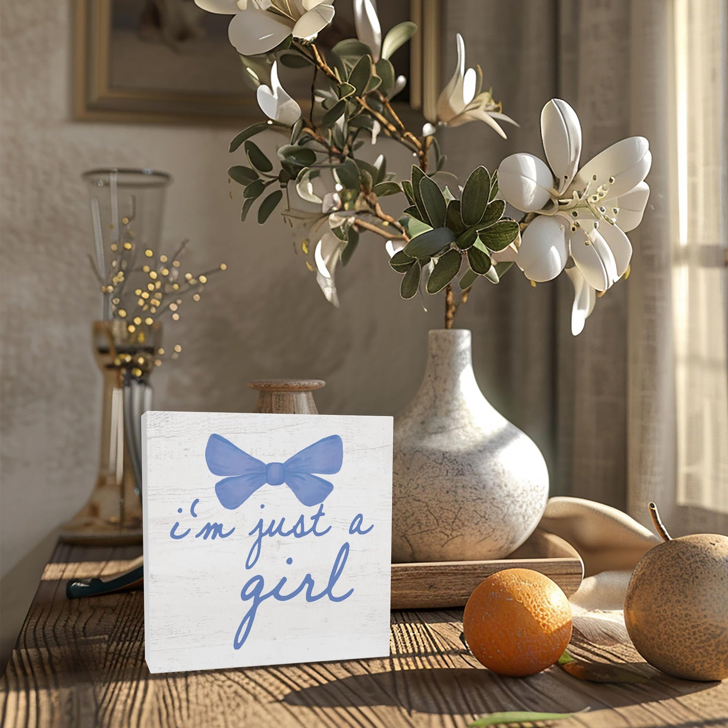 CUANFDDSF Trendy Blue Bow Coquette Room Decor Wooden Box Sign,
