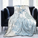 Nautical Coastal Blanket Starfish Seashell Coral Beach Themed Throw