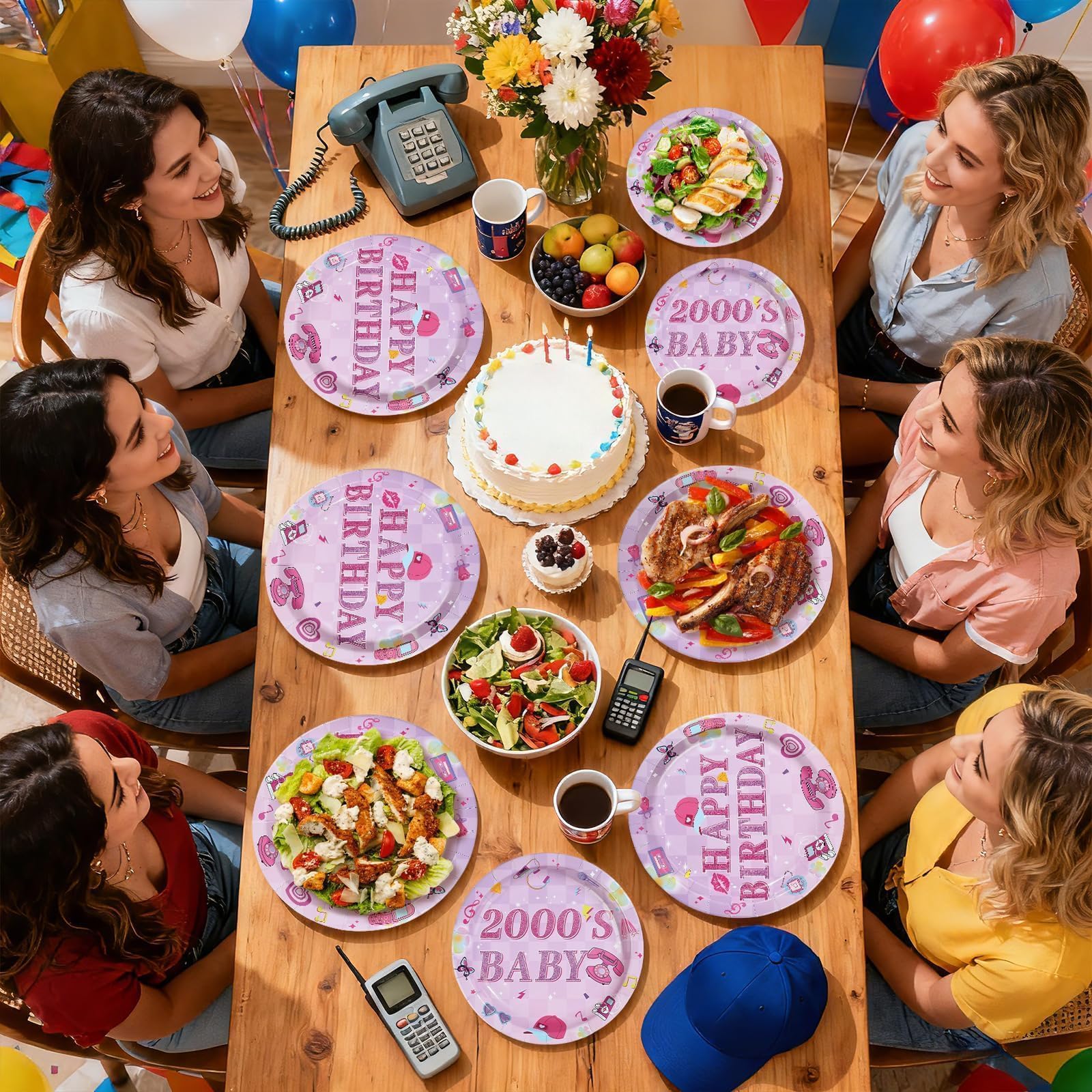 96Pcs 2000s Birthday Party Decorations Y2k Hot Pink Bday Plates and