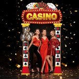 3 Pcs Casino Night Porch Sign Banner with Fringe Backdrop Curtains