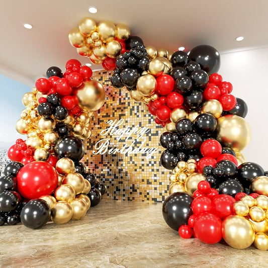 153Pcs Red and Black Gold Balloons Garland Arch Kit 18 12 10 5 inch