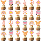 48Pcs Hippie Party Cupcake Toppers for Two Groovy Birthday Party