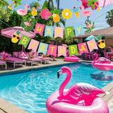 Hawaiian Happy Birthday Banner Tropical Luau Party Birthday Flamingo
