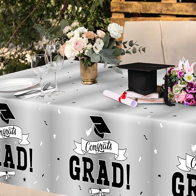 QZYL 2 Pcs 2026 Graduation Table Decorations, 108" X 54" Silver