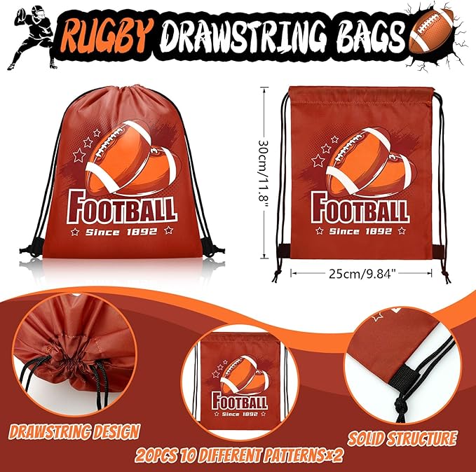 110 Pcs Football Party Favors Drawstring Backpack with Keychains