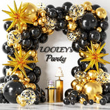 137Pcs Black and Gold Balloons Garland Arch Kit with Stars - 5 10 12