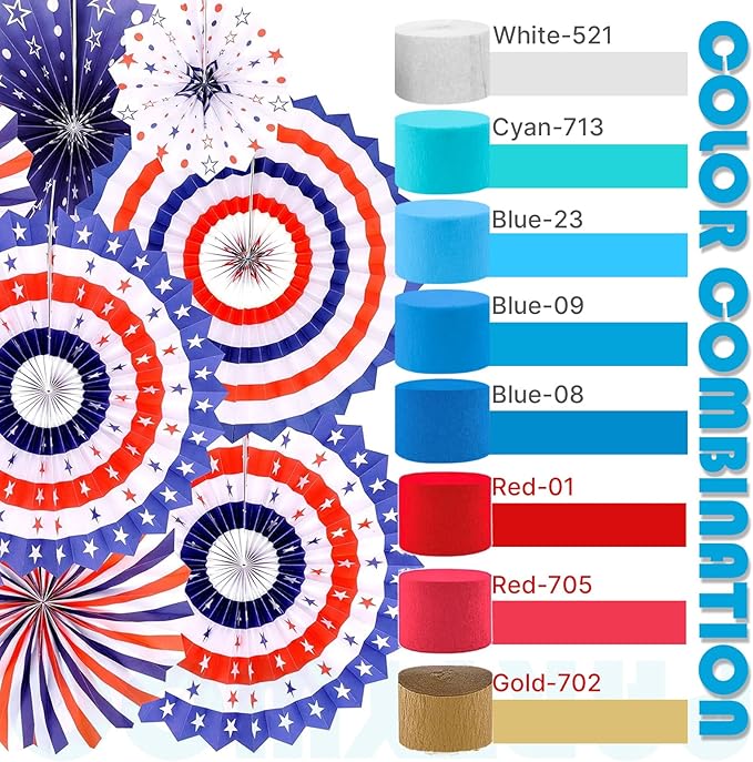 PartyWoo Red and Blue Crepe Paper Streamers 4pcs 328ft Pack of Red
