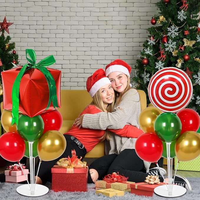 4 Sets Christmas Party Balloons Stand Kit with Gift Box Candy Foil