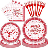 96 Pieces Valentine's Day Tableware Set Red and White Disposable