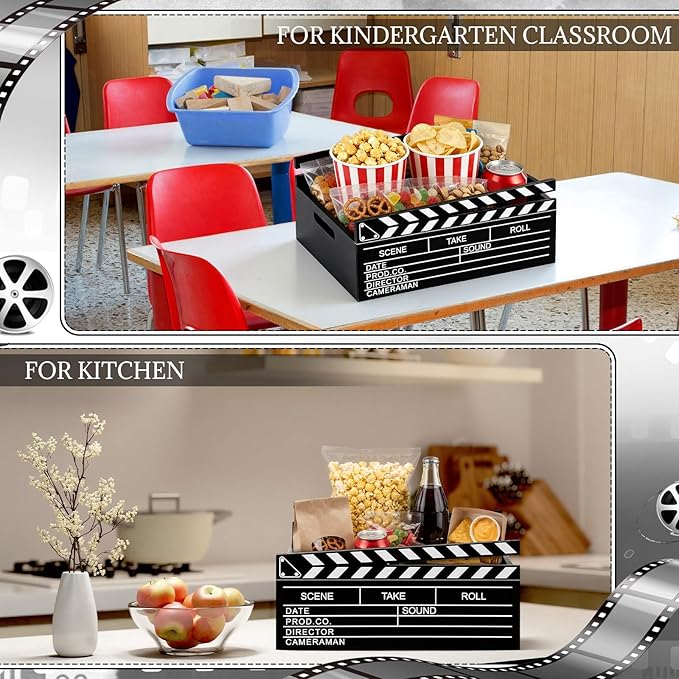 Movie Night Supplies Snack Trays with Handles Reusable Wooden Movie