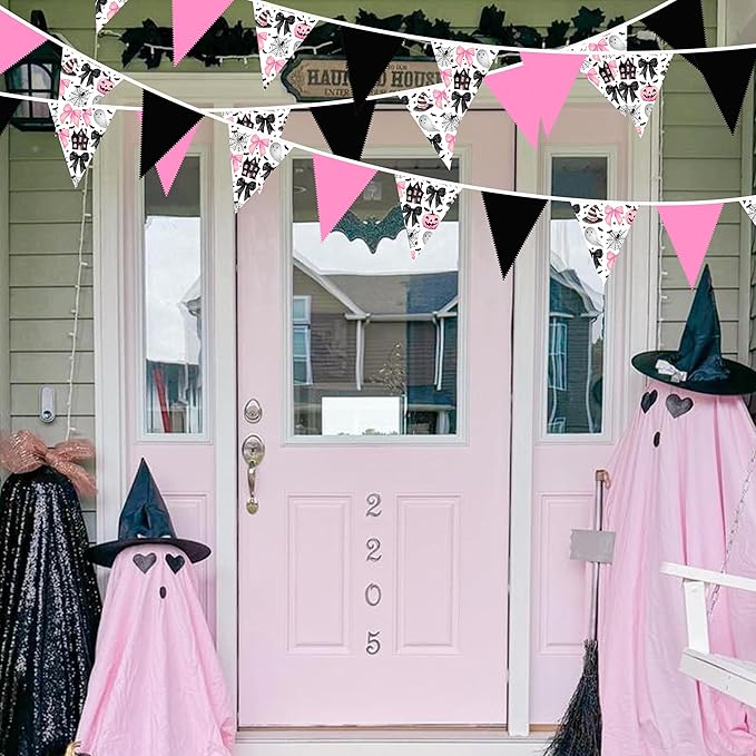 31Ft Pink Black Halloween Party Decorations Spider Bow Pumpkin Skull
