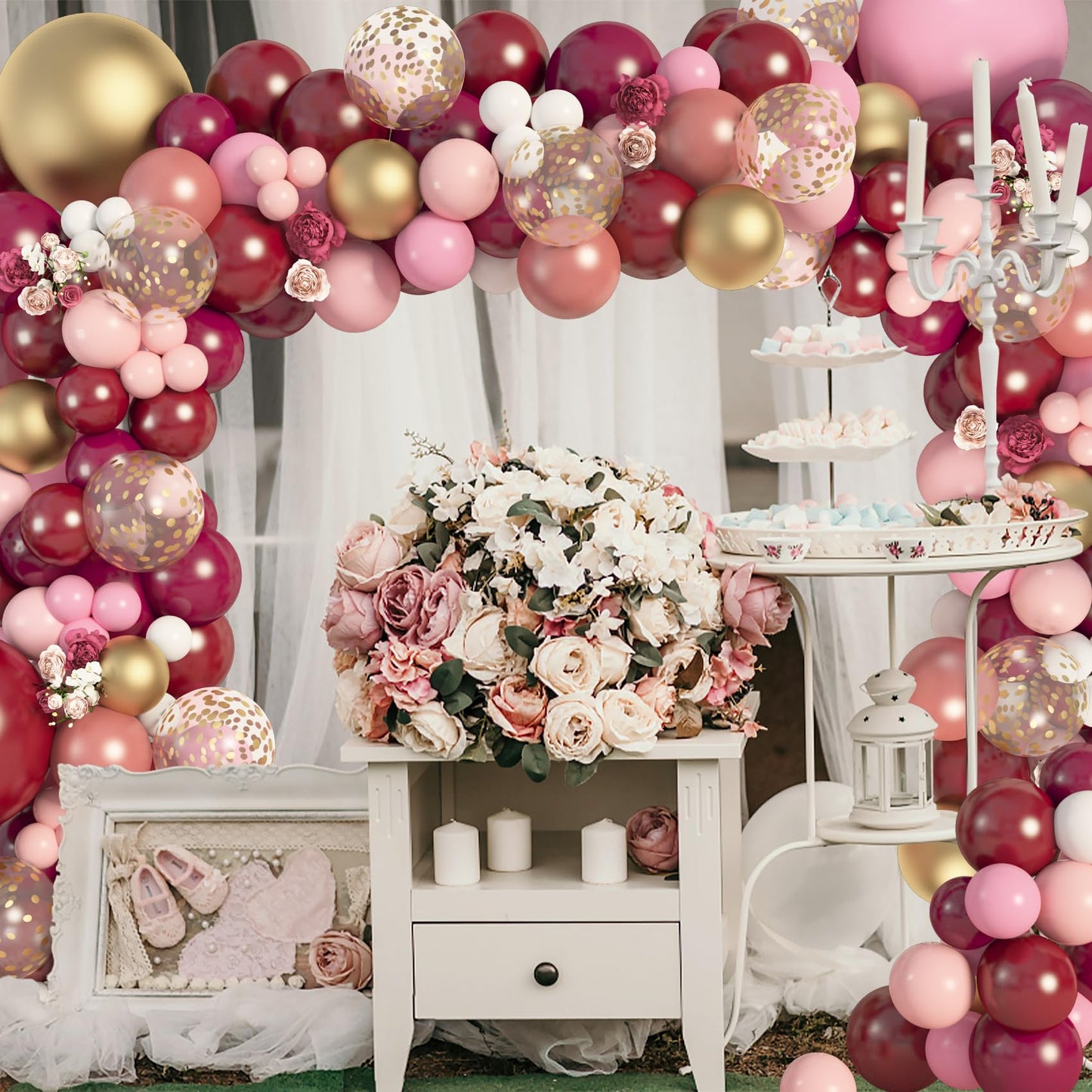 Amandir 162Pcs Burgundy Balloon Garland Arch Kit, Light Pink White