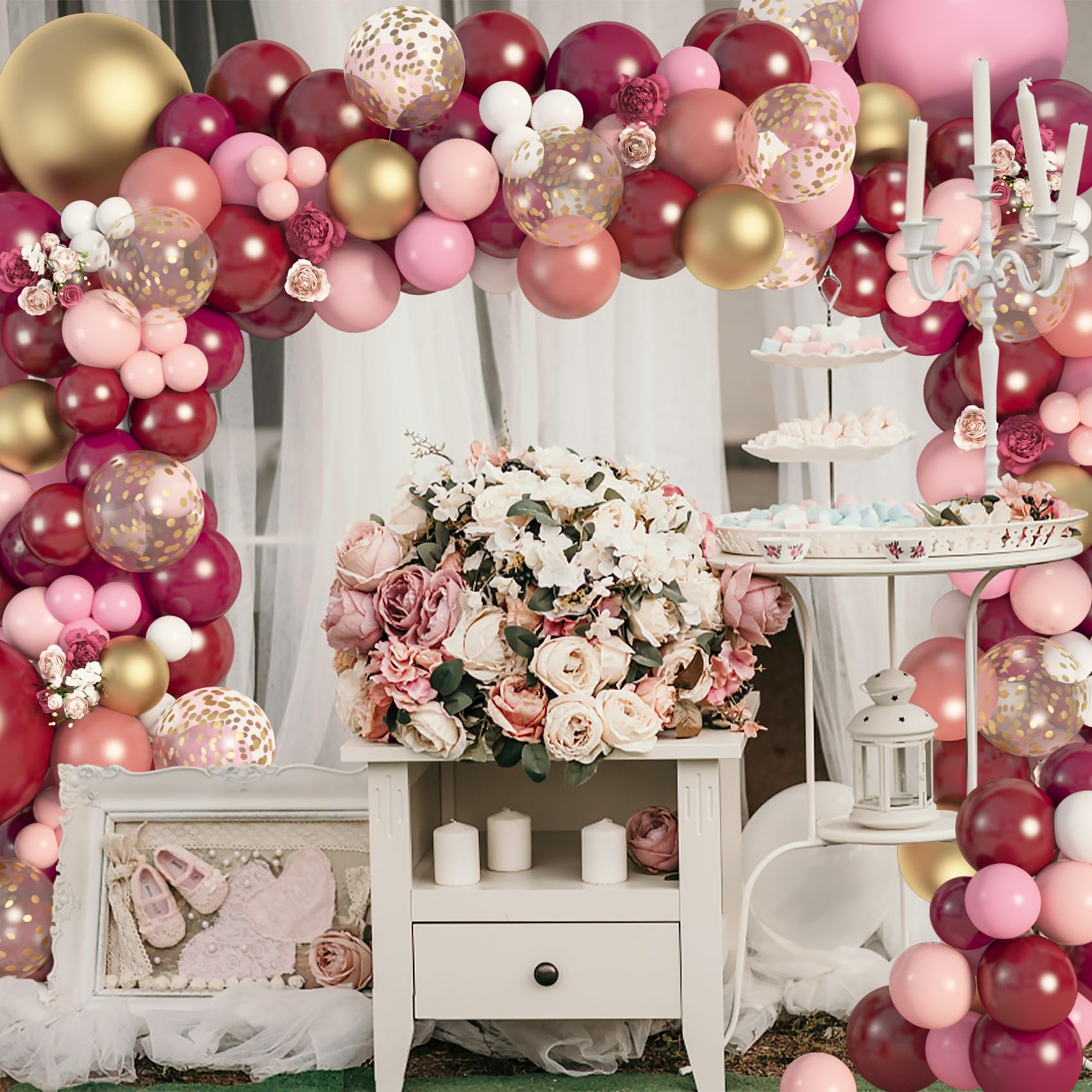Amandir 162Pcs Burgundy Balloon Garland Arch Kit, Light Pink White