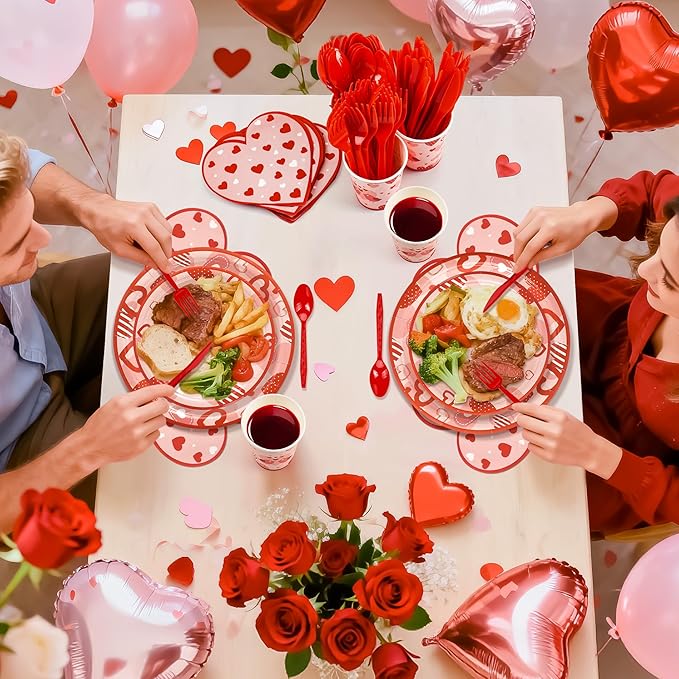 168PCS Red Love Heart Party Supplies for Valentines Galentines