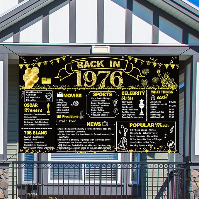 DARUNAXY 50th Birthday Black Gold Party Decoration, Back in 1976