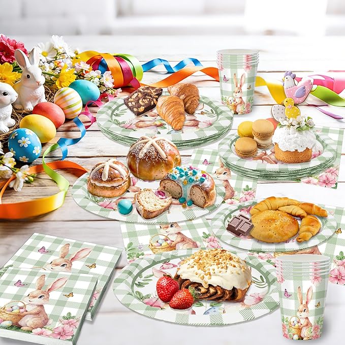 Easter Bunny Plates Napkins and Cup Set Disposable Easter Tableware