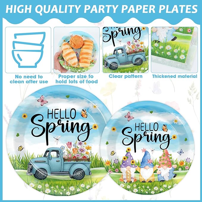96pcs Spring Party Plates and Napkins Hello Spring Party Decorations