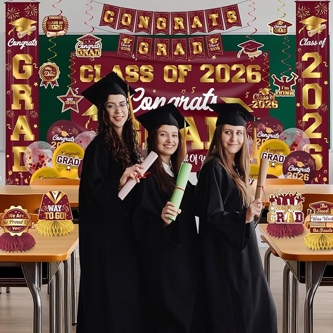 Graduation Decorations 2026 Maroon and Gold Graduation Party Decor