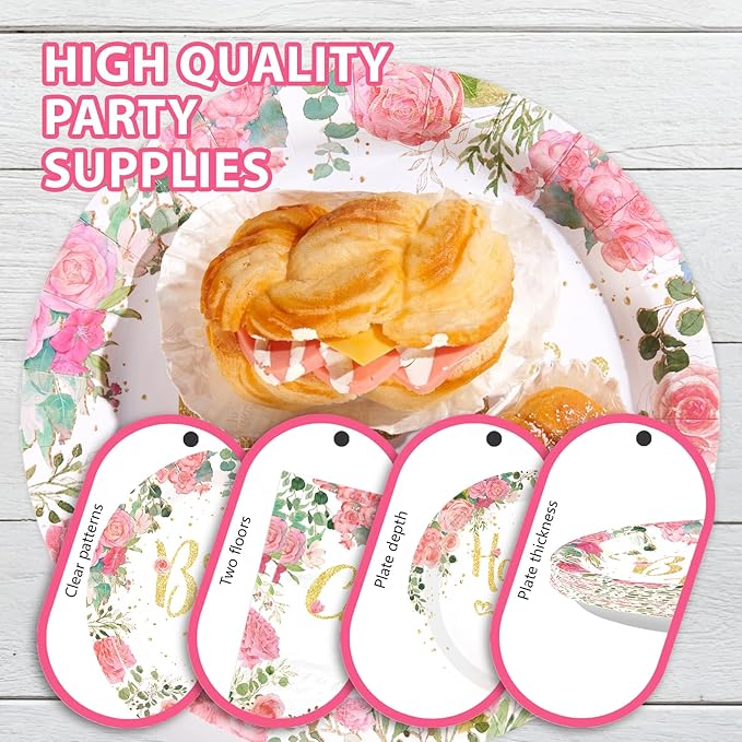 96 Pcs Bachelorette Party Decorations Rose Gold Bride Shower Plates