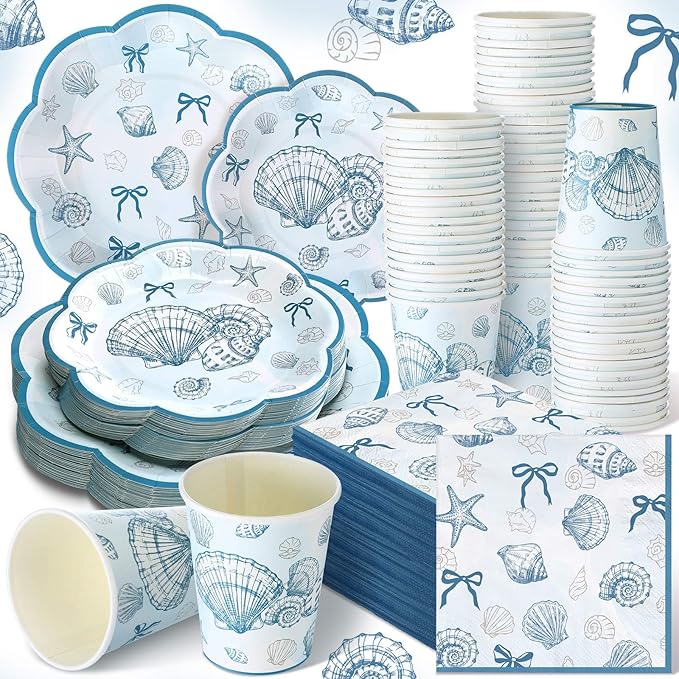 250 Pcs Seashell Party Decorations Plates and Napkins Beach Theme