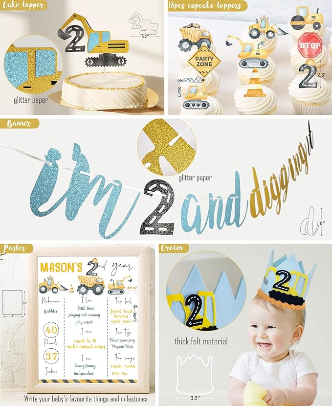 Construction Birthday Party Supplies for 2 Year Old Boy 2nd Birthday