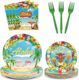 96PCS Hawaiian Aloha Tableware Set Luau Tropical Dinnerware