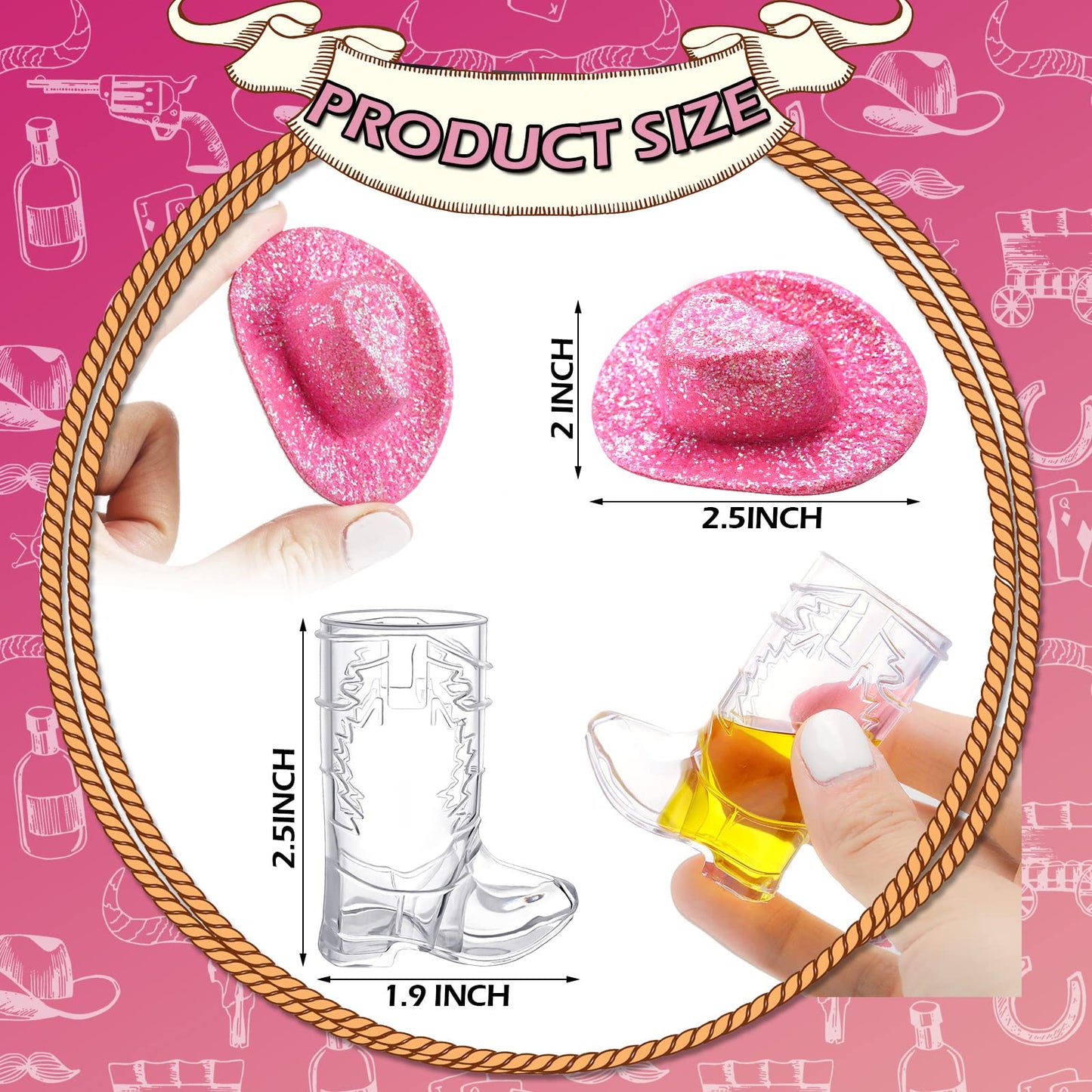 Vesici 20 Pcs Mini Cowgirl Hats Western Tiny Glitter Cowboy Shot
