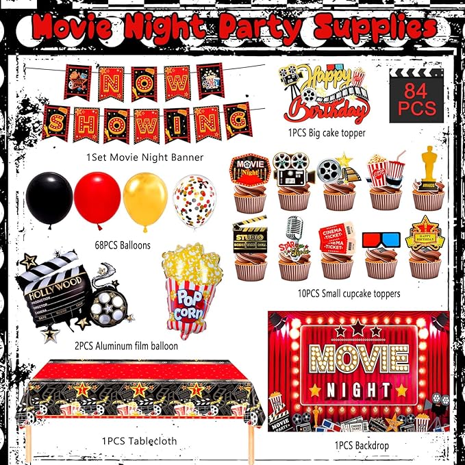 Movie Night Party Decorations 84 Pcs Movie Night Party Supplies
