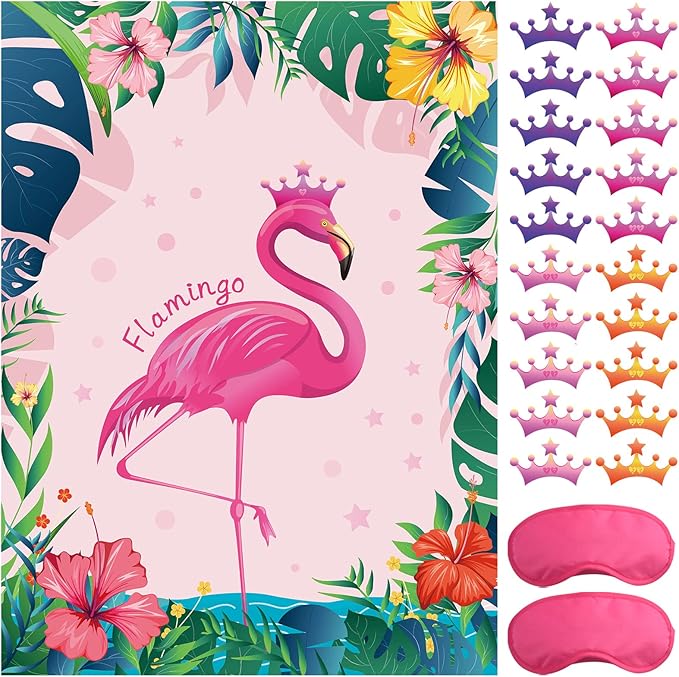 ASTARON Pin The Crown on The Flamingo, Flamingo Theme Party Game with