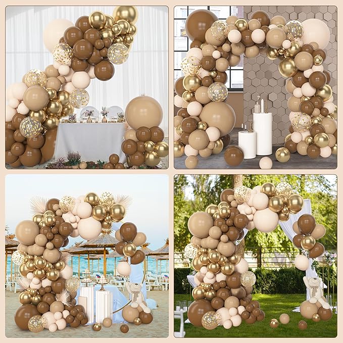 Amandir 153pcs Brown Balloon Garland Arch Kit, Different Sizes 18 12