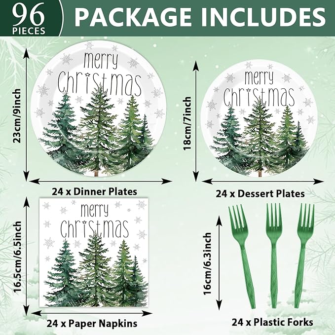 96Pcs Christmas Paper Plates and Napkins for Merry Christmas