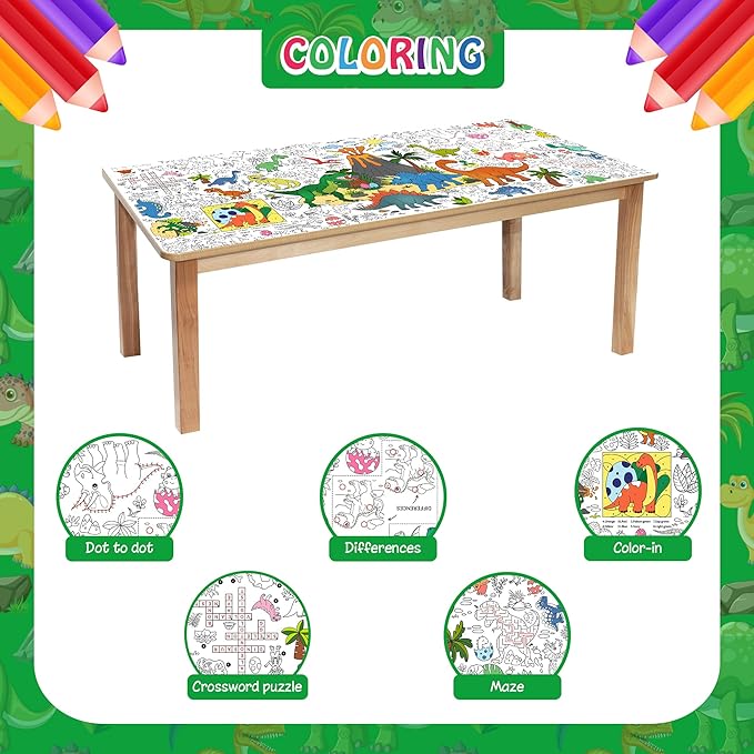 Dinosaur Coloring Tablecloth for Kids Jumbo 30x72 Inch Poster with