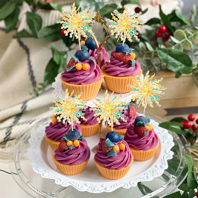 Gyufise 20Pcs Foil Firework Cupcake Toppers Happy Birthday Cake