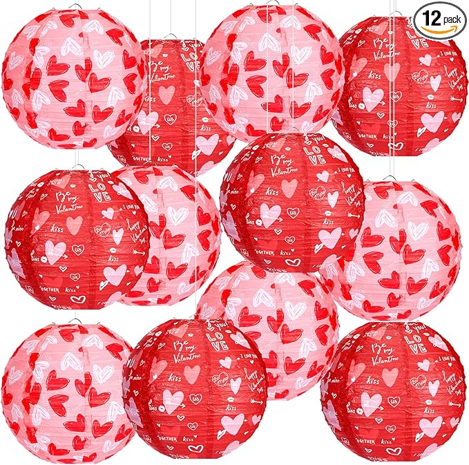 12 Pcs Valentine's Day Paper Lanterns Party Decorations Heart