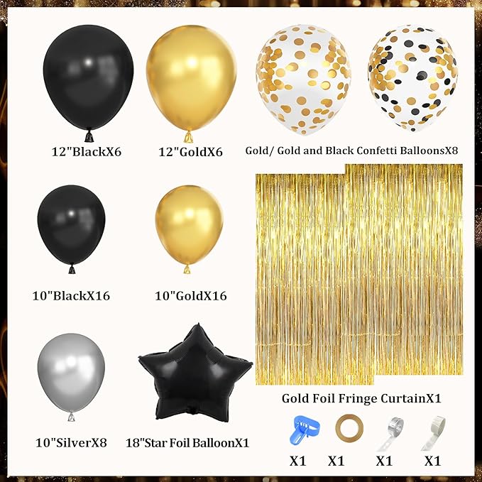 Black and Gold Birthday Party Decorations Kit for Men Women Cheers