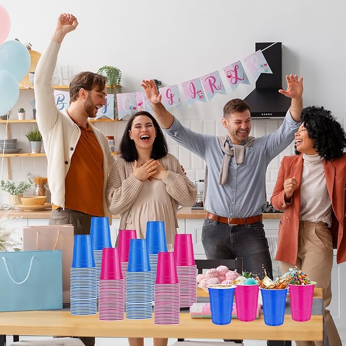120 PCS Blue And Pink Disposable Plastic Cups Gender Reveal Plastic