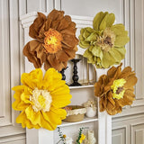 4 PCS 20" Brown Yellow Giant Paper Flowers Boho Baby Shower Party