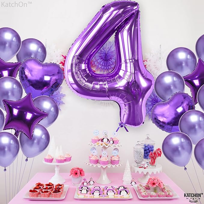 KatchOn, Giant Purple 4 Balloon Number - 40 Inch | Purple Number 4