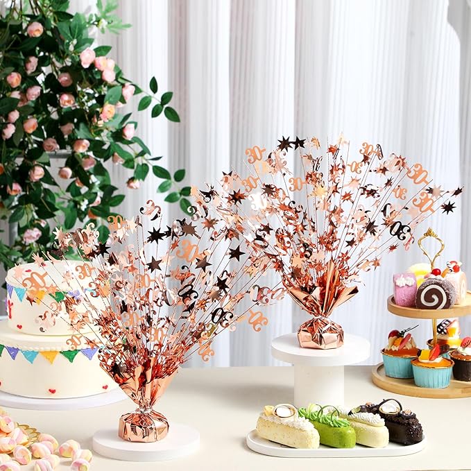 3 Pcs 30th Rose Gold Birthday Decorations for Table Centerpieces