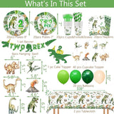 206 Pcs Dinosaur 2nd Birthday Party Supplies Green Dino Two Rex
