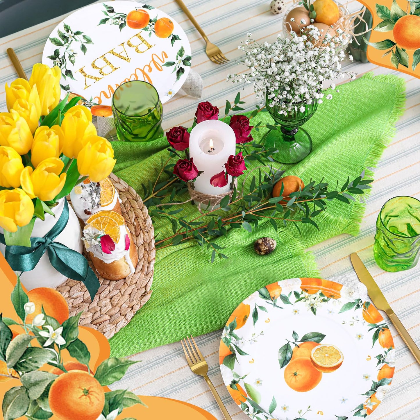 Funnymoom 60 Pcs 7 Inch Little Cutie Paper Plates Orange Baby Shower