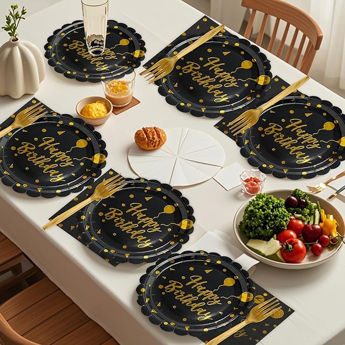 48PCS Happy Birthday Plates and Napkins Party Supplies-Disposable