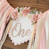 First Birthday Decorations for Girl Light Pink High Chair Banner One