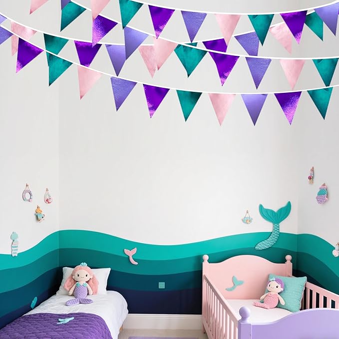 Mermaid Party Decorations Purple Pink and Teal Aqua Metallic Fabric