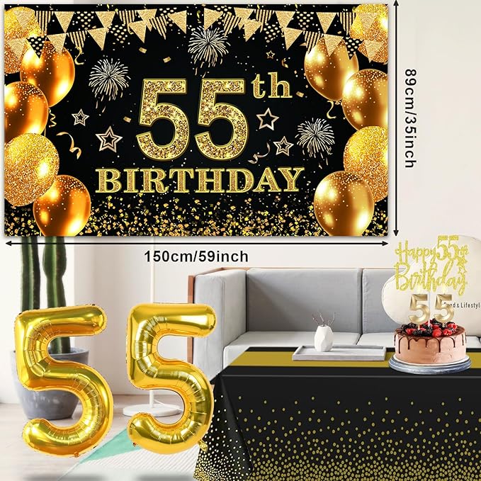 55th Birthday Decorations for Men Women with 55th Birthday Banner