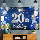 Happy 20th Birthday Decorations 20th Blue & Silver Balloon Large