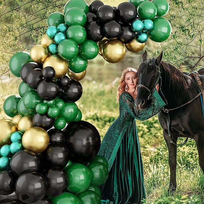 Green and Black Gold Balloon Garland Kit 126PCS Metallic Gold and