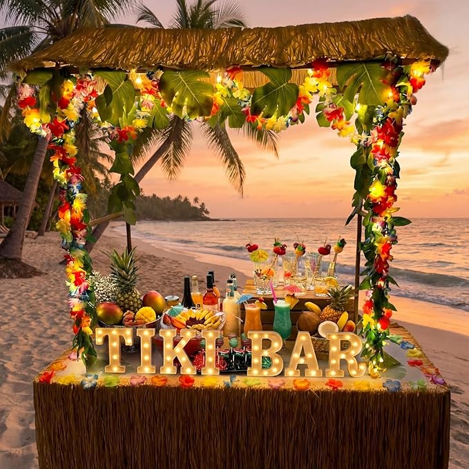 7 Pcs Hawaiian Luau Tiki Party Decoration Tiki Bar LED Light Sign