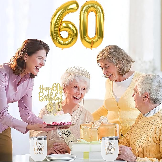 60th Birthday Decorations for Women Gold with 60th Birthday Sash and